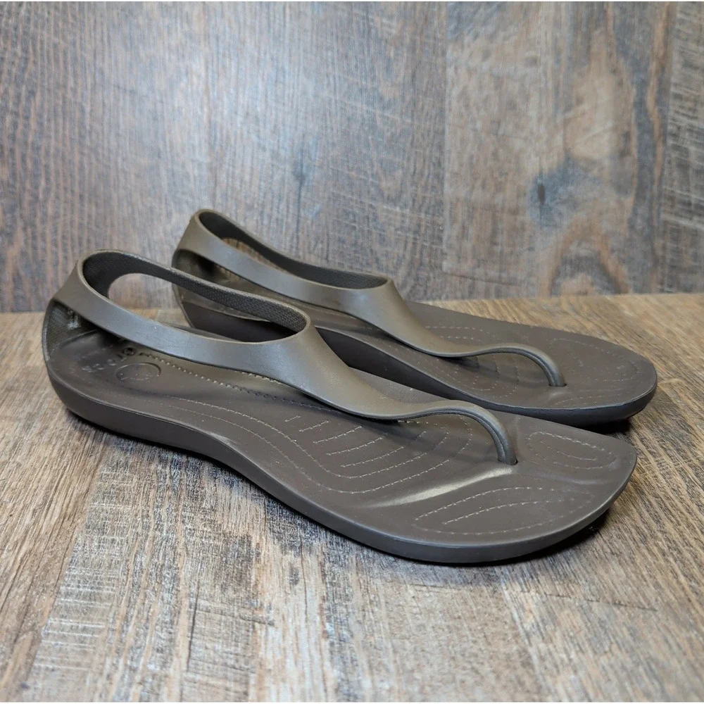 Crocs Serena Sexi Espresso Brown T-strap Thong Sandals Women's Size 9 Casual